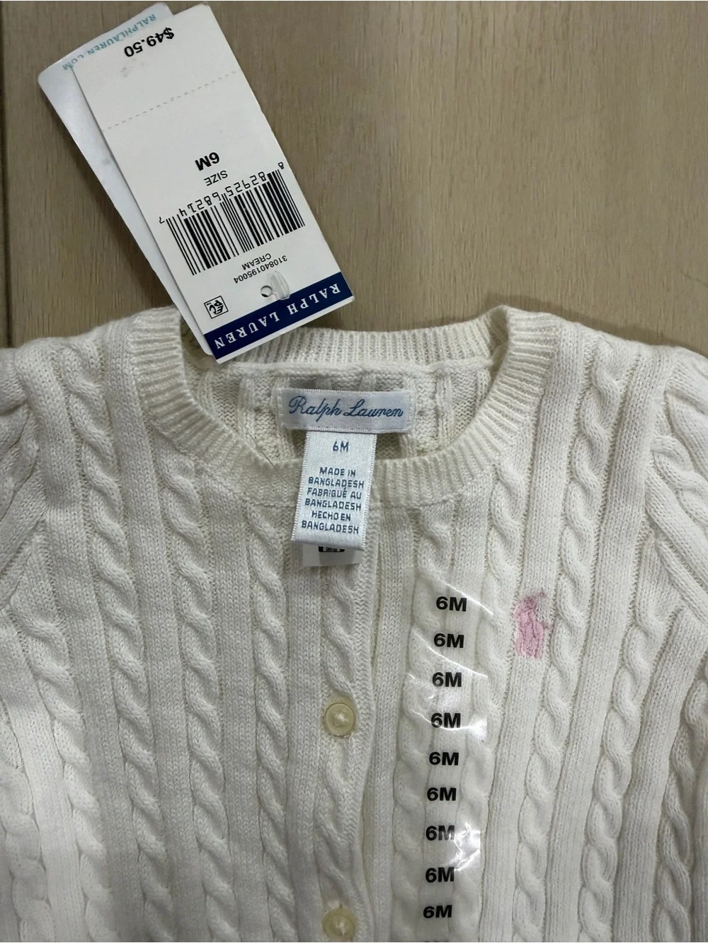 Ralph Lauren Ivory Cable-Knit Baby Cardigan